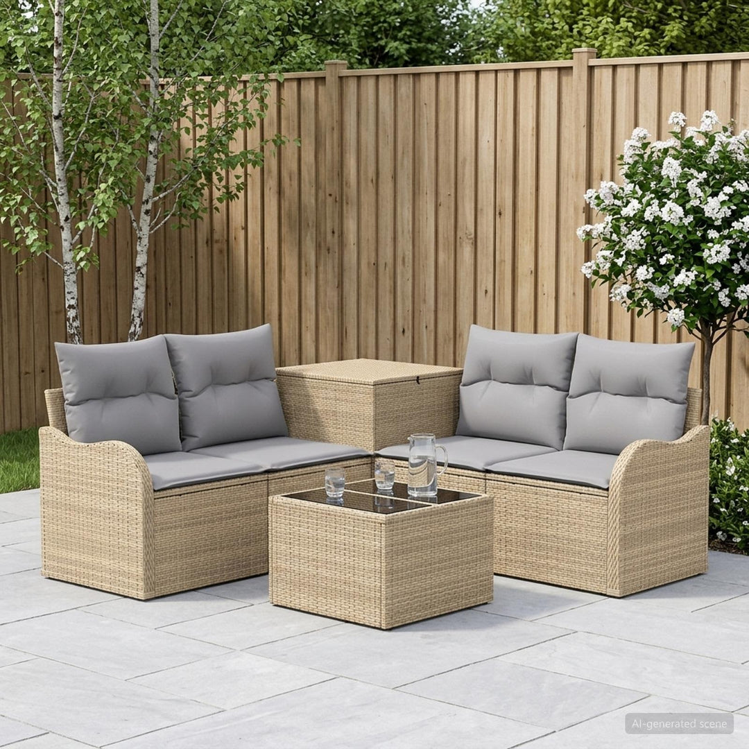 Sofa Sæt 6 stk. Beige og lys grå Poly Rattan og Stål