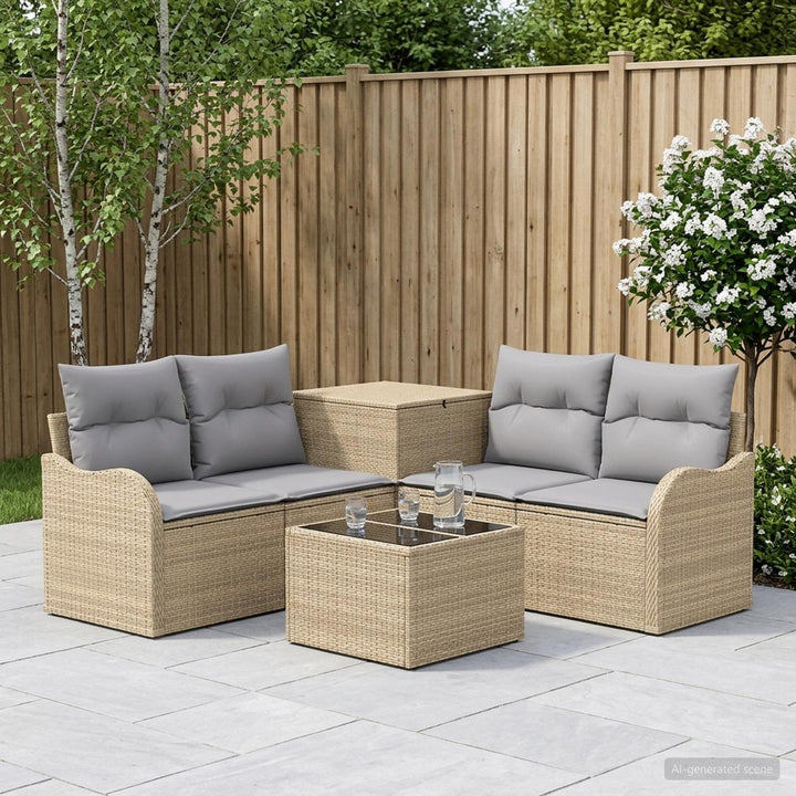 Sofa Sæt 6 stk. Beige og lys grå Poly Rattan og Stål