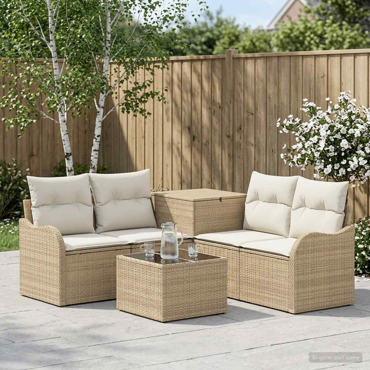 Sofa Sæt 6 stk. Beige og cremehvid Poly Rattan og Stål
