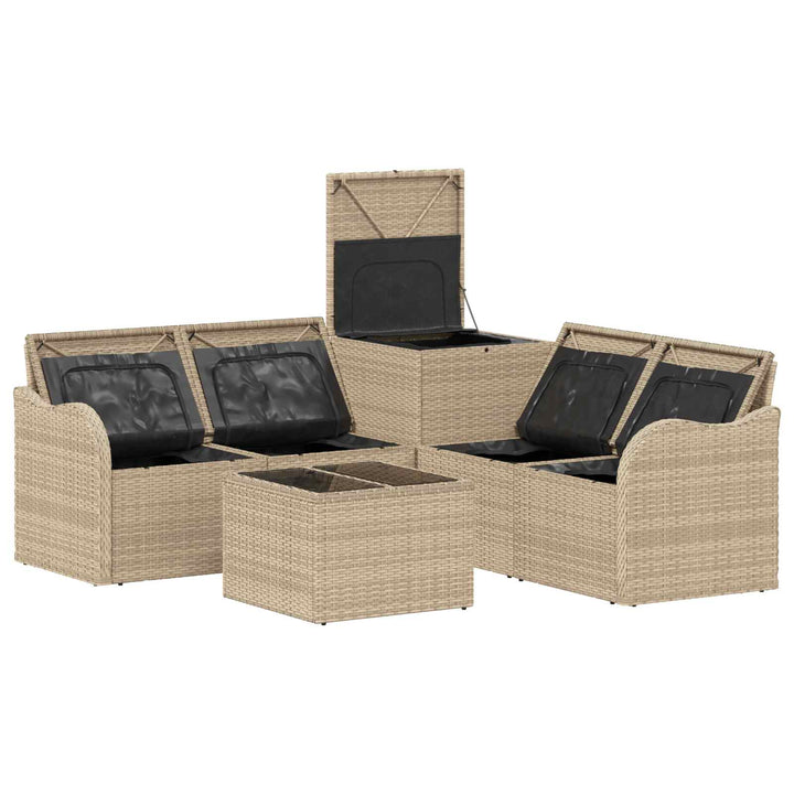 Sofa Sæt 6 stk. Beige og lys grå Poly Rattan og Stål