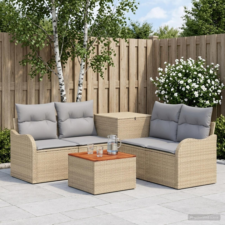 Sofa Sæt 6 stk. Beige og lys grå Poly Rattan og Stål