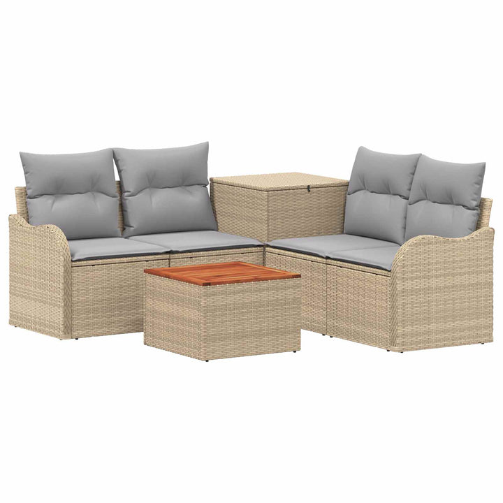 Sofa Sæt 6 stk. Beige og lys grå Poly Rattan og Stål