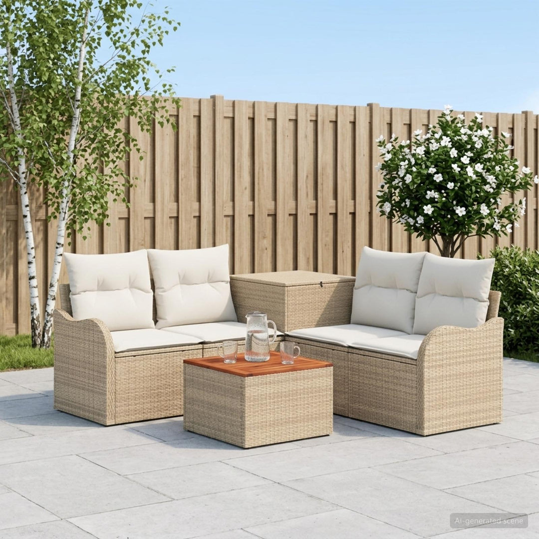 Sofa Sæt 6 stk. Beige og cremehvid Poly Rattan og Stål