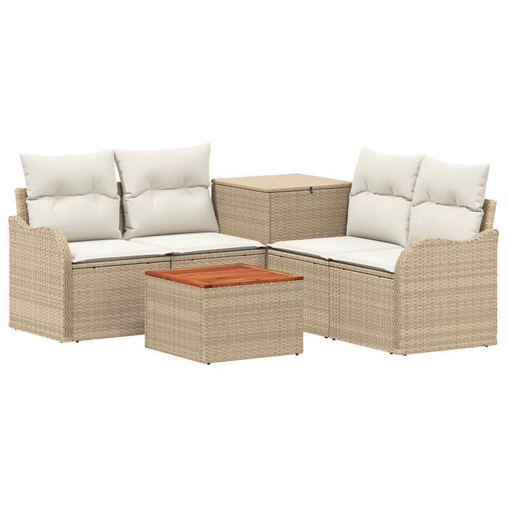 Sofa Sæt 6 stk. Beige og cremehvid Poly Rattan og Stål