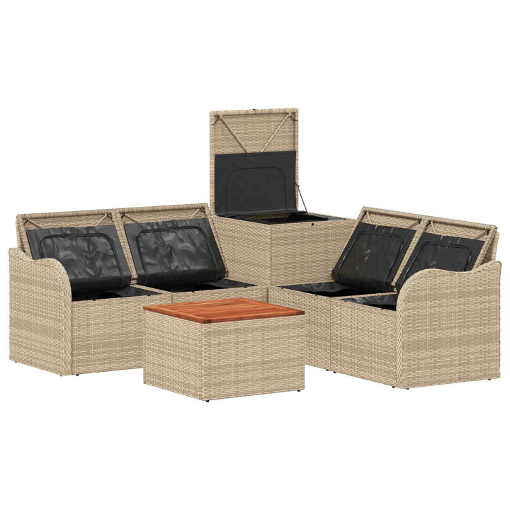 Sofa Sæt 6 stk. Beige og cremehvid Poly Rattan og Stål