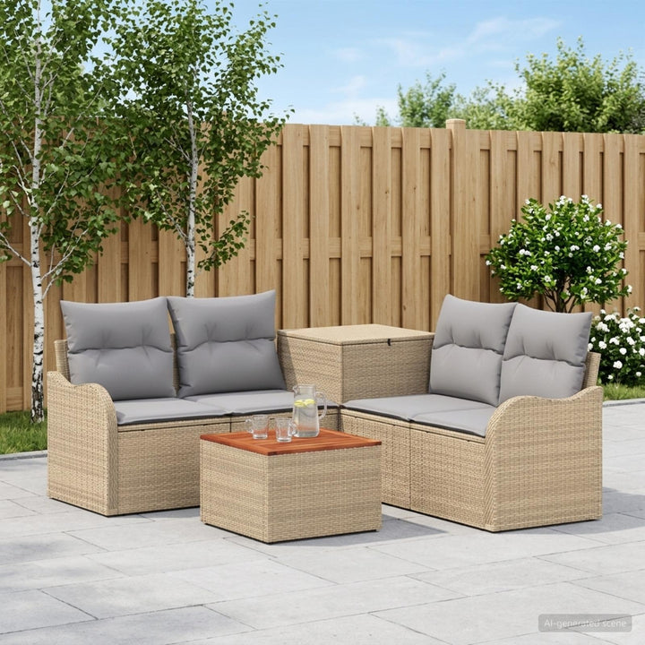 Sofa Sæt 6 stk. Beige og lys grå Poly Rattan og Stål