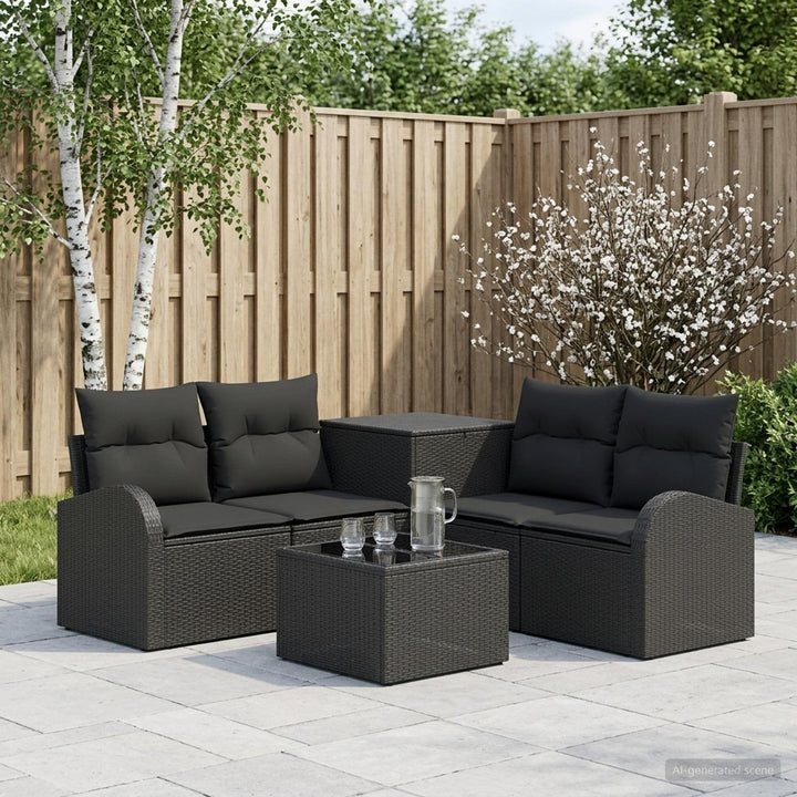 Sofa Sæt 6 stk. Sort Poly Rattan og Stål