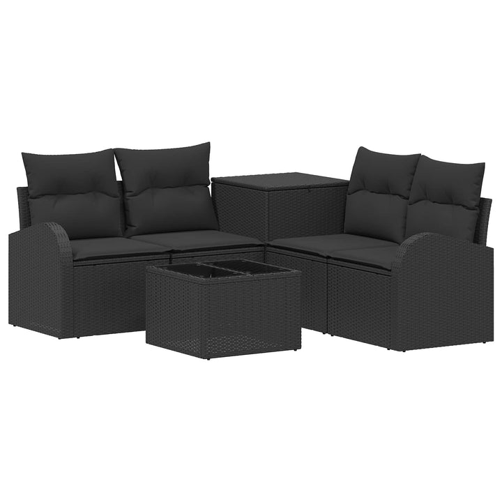 Sofa Sæt 6 stk. Sort Poly Rattan og Stål