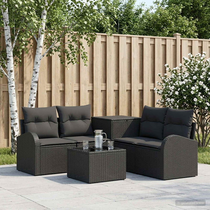 Sofa Sæt 6 stk. Sort Poly Rattan og Stål