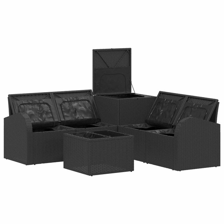Sofa Sæt 6 stk. Sort og Cremehvid Poly Rattan og Stål
