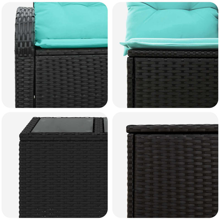 Sofa Sæt 6 stk. Sort og Blå Poly Rattan og Stål