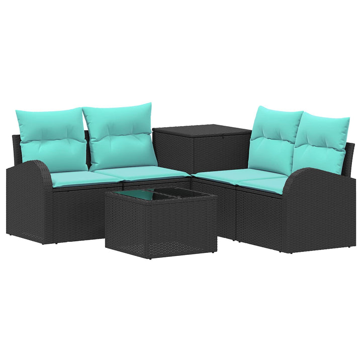 Sofa Sæt 6 stk. Sort og Blå Poly Rattan og Stål
