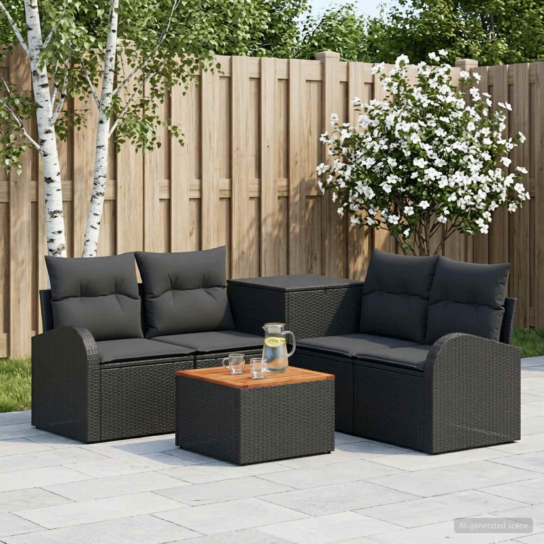 Sofa Sæt 6 stk. Sort Poly Rattan og Stål
