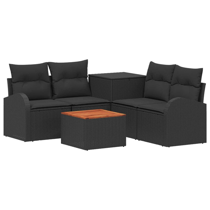 Sofa Sæt 6 stk. Sort Poly Rattan og Stål