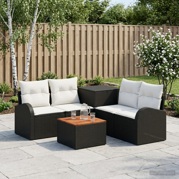 Sofa Sæt 6 stk. Sort og Cremehvid Poly Rattan og Stål