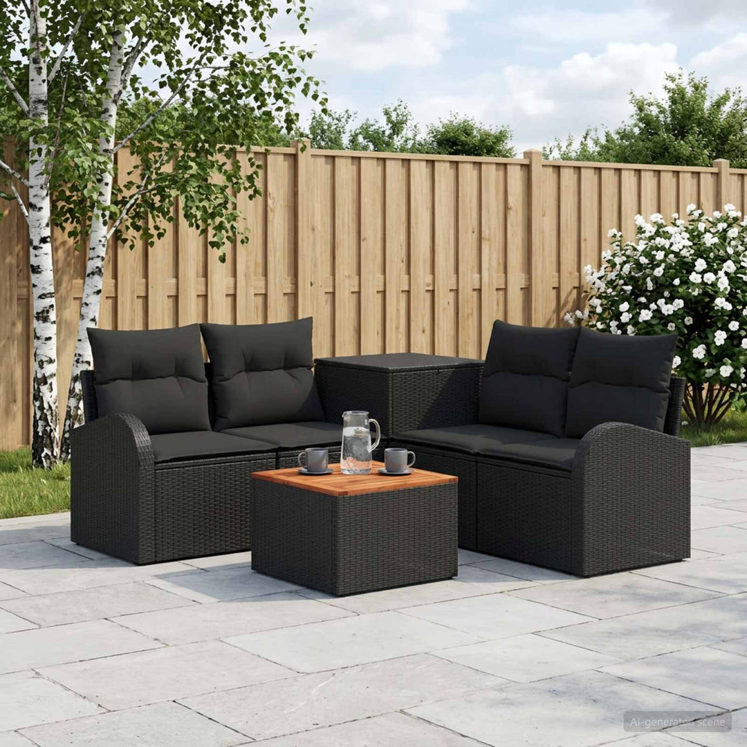 Sofa Sæt 6 stk. Sort Poly Rattan og Stål