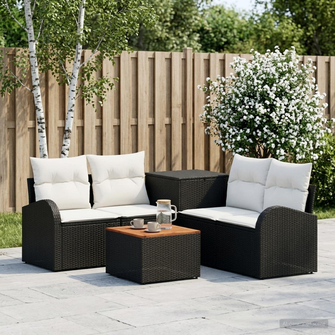 Sofa Sæt 6 stk. Sort og Cremehvid Poly Rattan og Stål