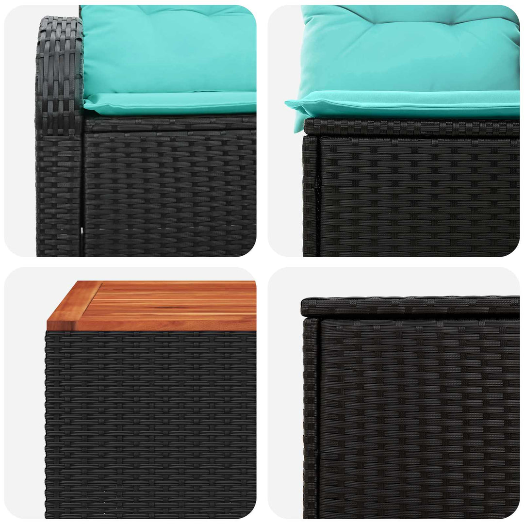 Sofa Sæt 6 stk. Sort og Blå Poly Rattan og Stål