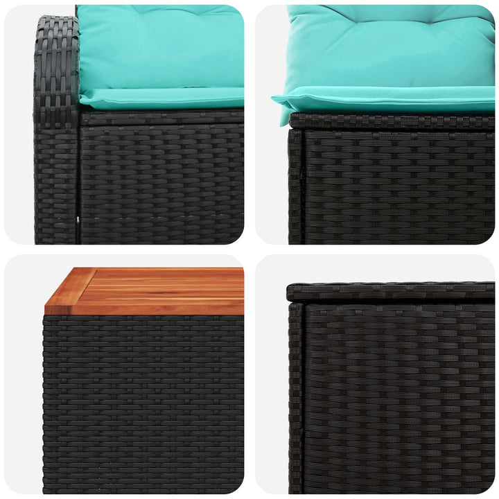 Sofa Sæt 6 stk. Sort og Blå Poly Rattan og Stål