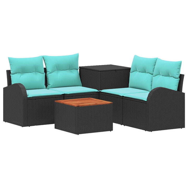 Sofa Sæt 6 stk. Sort og Blå Poly Rattan og Stål