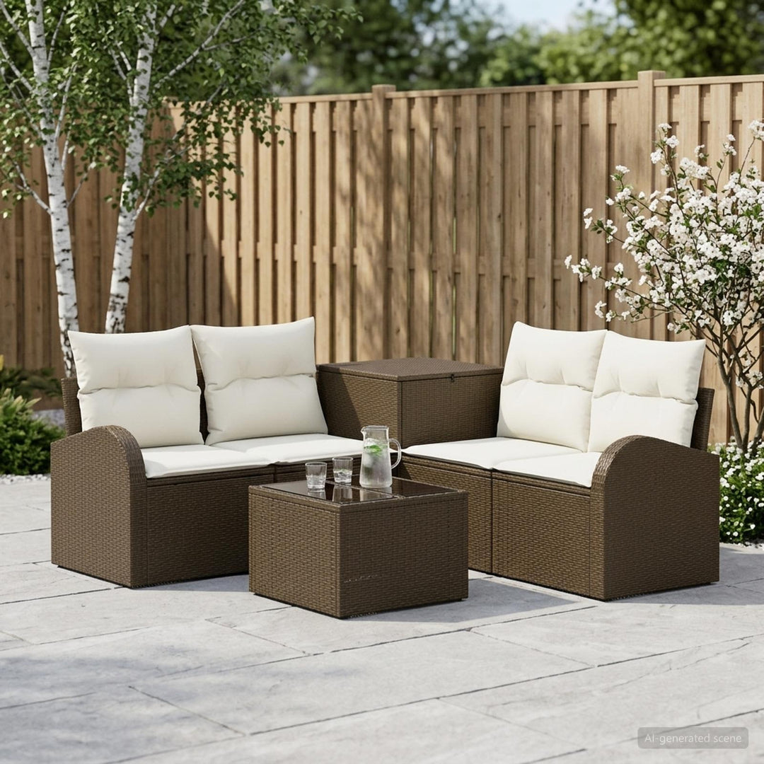 Sofa Sæt 6 stk. Brun og Creme Hvid Poly Rattan og Stål