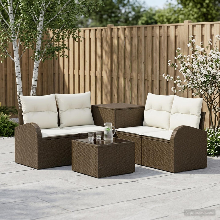 Sofa Sæt 6 stk. Brun og Creme Hvid Poly Rattan og Stål