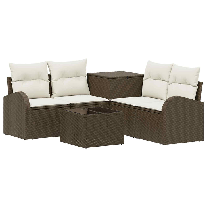 Sofa Sæt 6 stk. Brun og Creme Hvid Poly Rattan og Stål