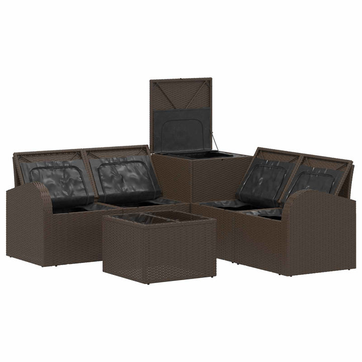 Sofa Sæt 6 stk. Brun og Creme Hvid Poly Rattan og Stål