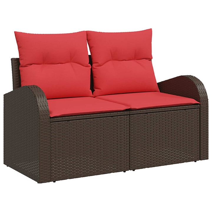 Sofa Sæt 6 stk. Brun og Rød Poly Rattan og Stål
