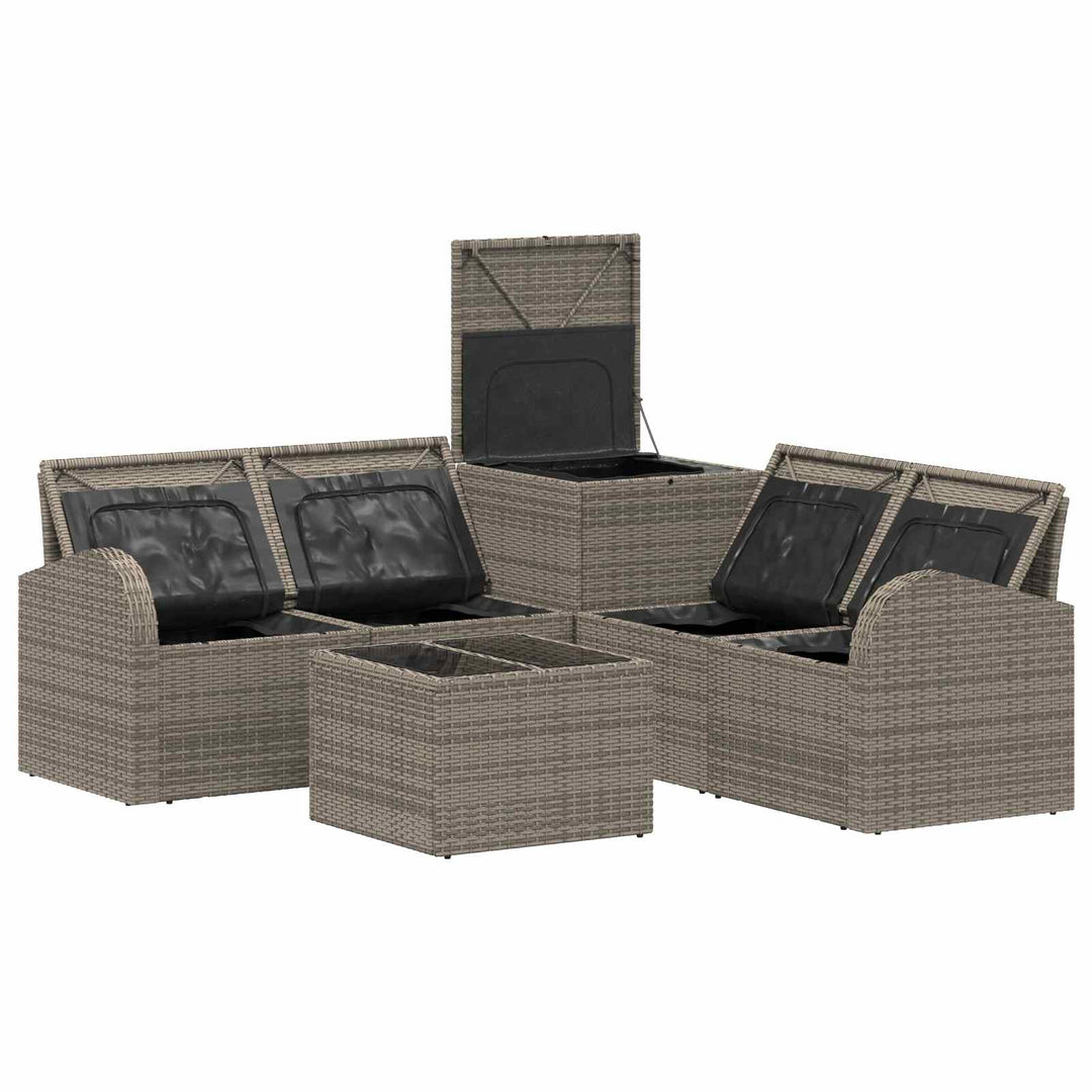 Sofa Sæt 6 stk. Grå og Mørkegrå Poly Rattan og Stål