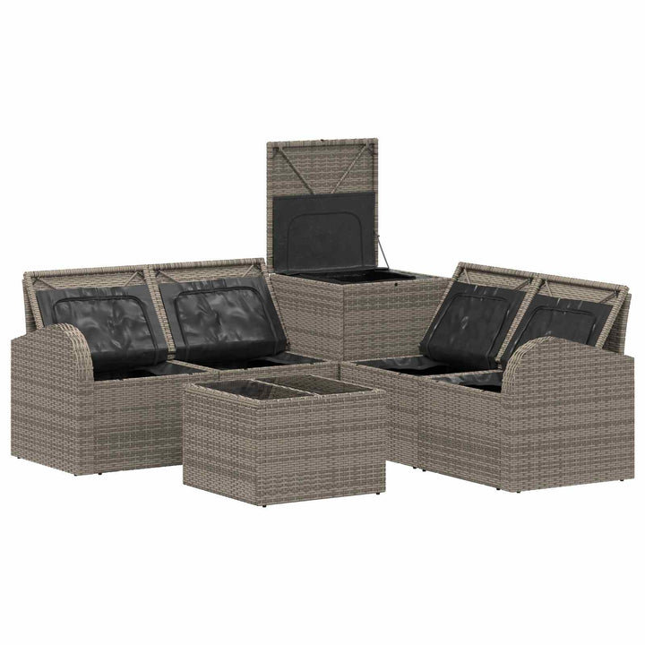 Sofa Sæt 6 stk. Grå og Mørkegrå Poly Rattan og Stål