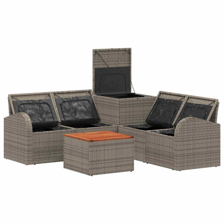 Sofa Sæt 6 stk. Grå og Mørkegrå Poly Rattan og Stål