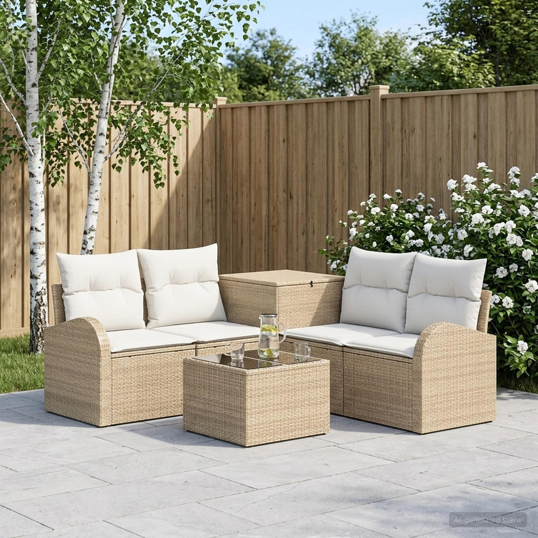Sofa Sæt 6 stk. Beige og cremehvid Poly Rattan og Stål
