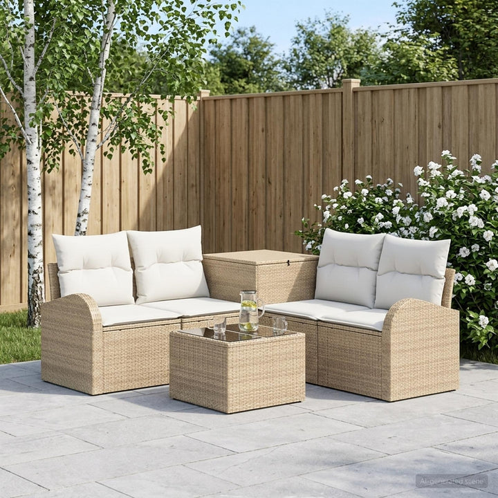 Sofa Sæt 6 stk. Beige og cremehvid Poly Rattan og Stål