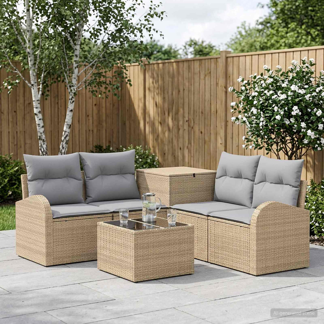 Sofa Sæt 6 stk. Beige og lys grå Poly Rattan og Stål