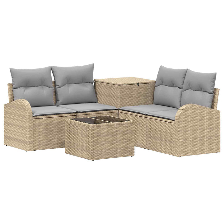 Sofa Sæt 6 stk. Beige og lys grå Poly Rattan og Stål
