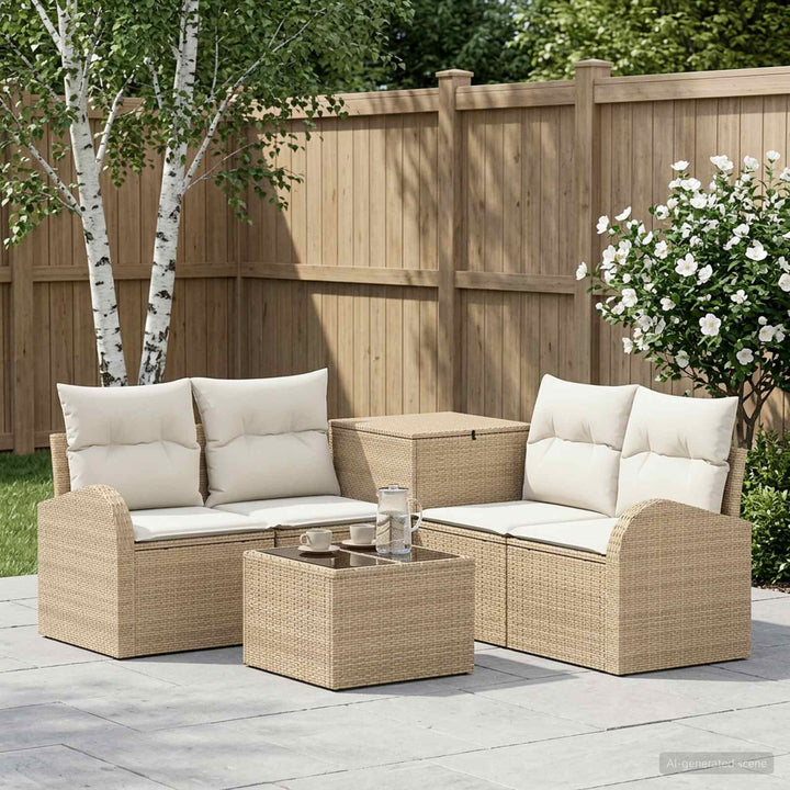 Sofa Sæt 6 stk. Beige og cremehvid Poly Rattan og Stål