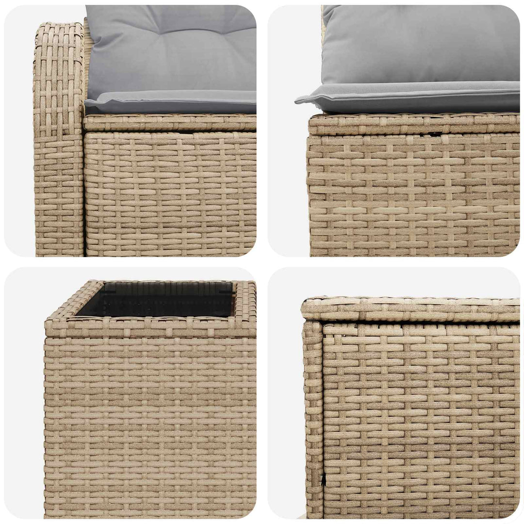 Sofa Sæt 6 stk. Beige og lys grå Poly Rattan og Stål