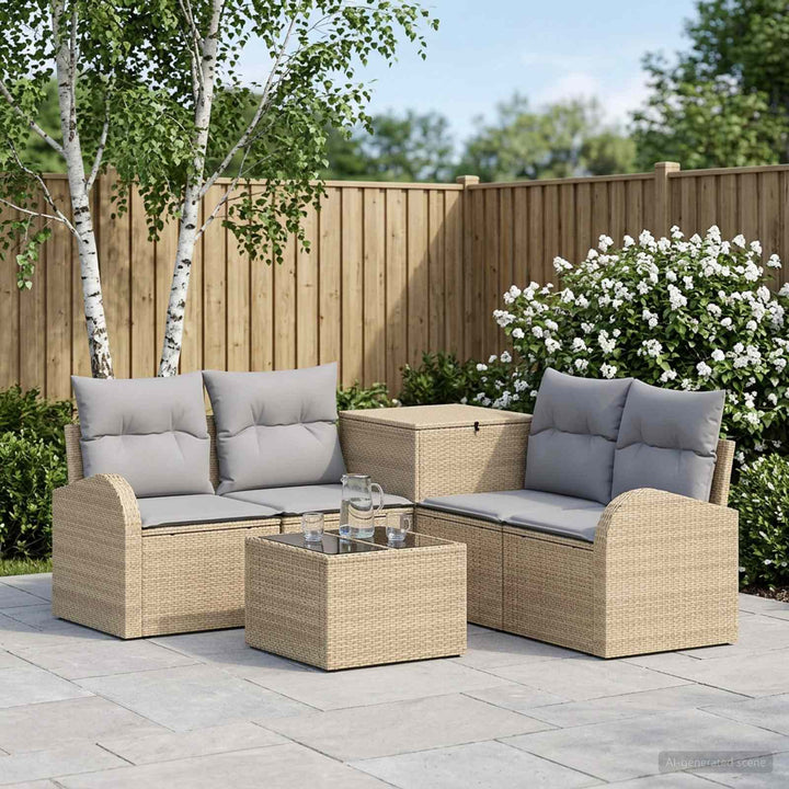 Sofa Sæt 6 stk. Beige og lys grå Poly Rattan og Stål