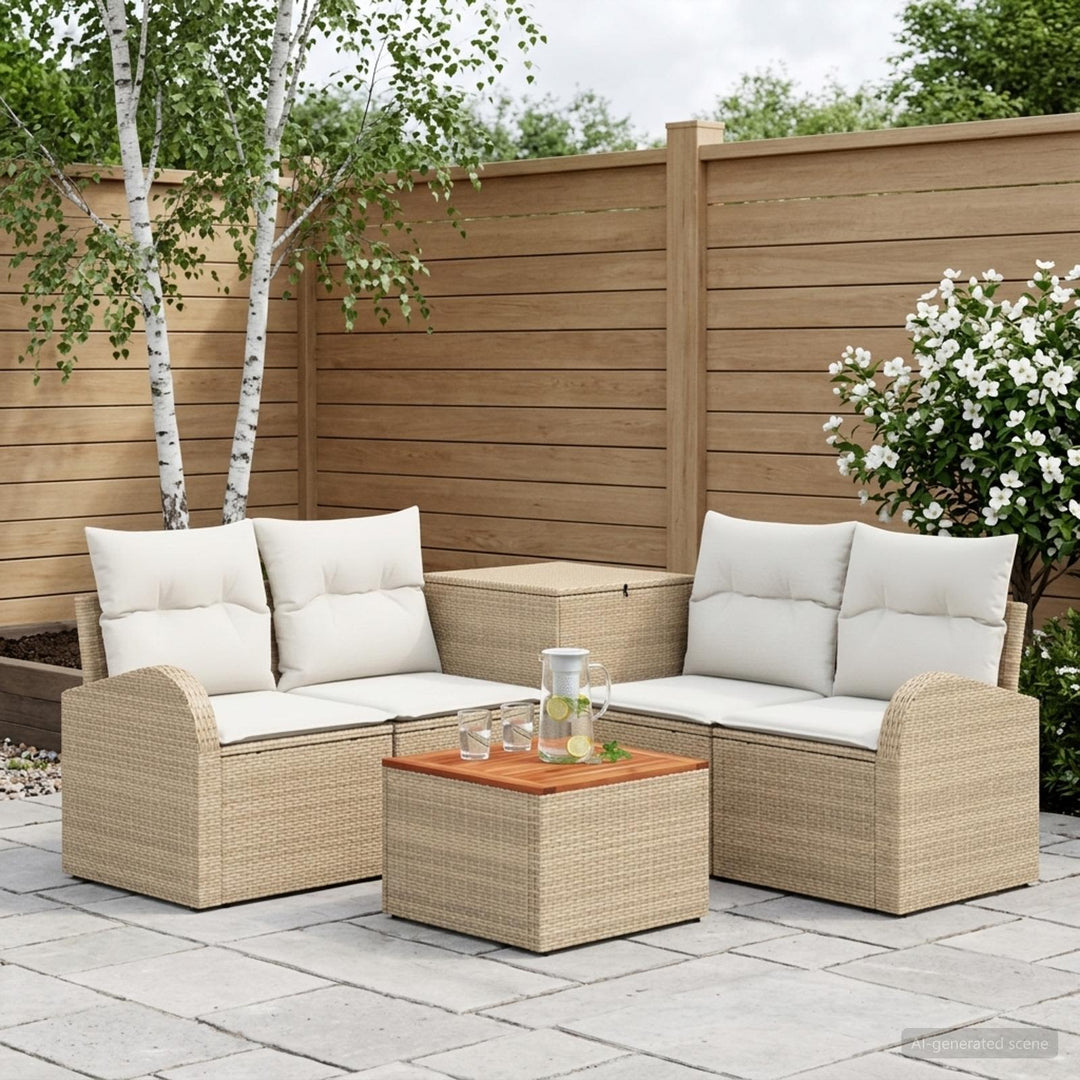 Sofa Sæt 6 stk. Beige og cremehvid Poly Rattan og Stål