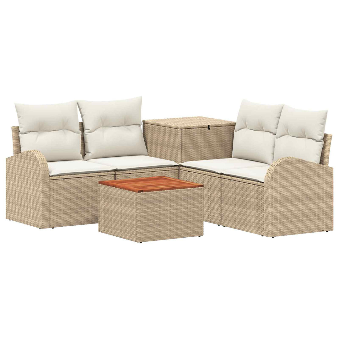 Sofa Sæt 6 stk. Beige og cremehvid Poly Rattan og Stål