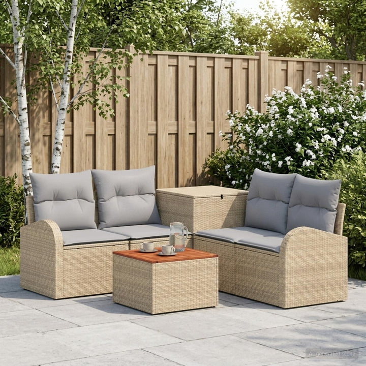 Sofa Sæt 6 stk. Beige og lys grå Poly Rattan og Stål