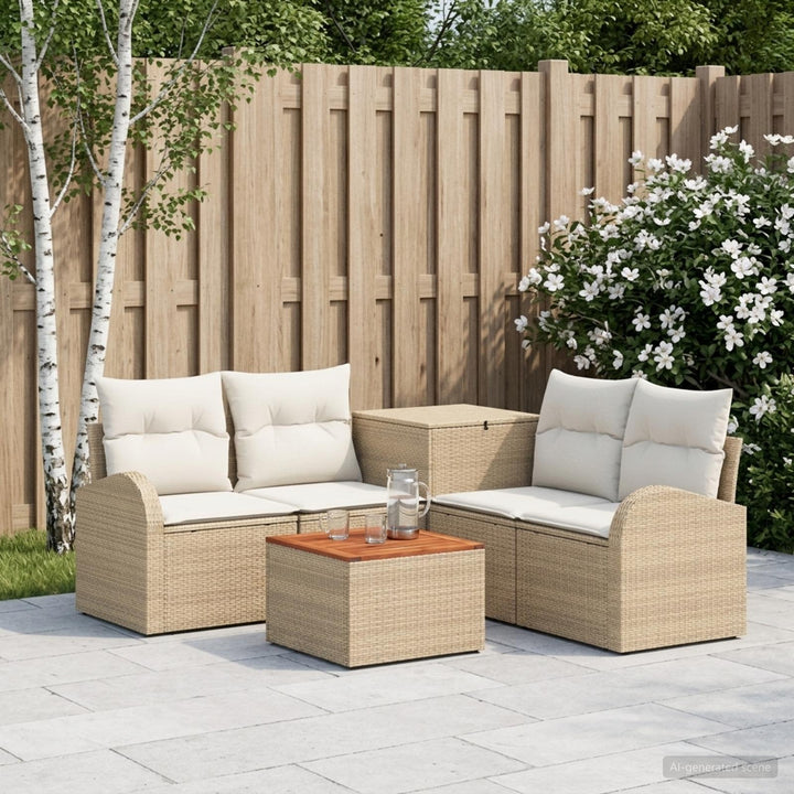 Sofa Sæt 6 stk. Beige og cremehvid Poly Rattan og Stål