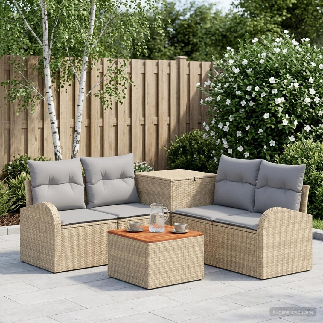 Sofa Sæt 6 stk. Beige og lys grå Poly Rattan og Stål