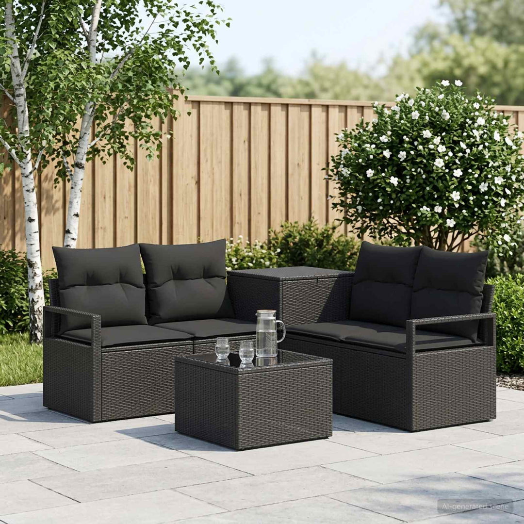 Sofa Sæt 6 stk. Sort Poly Rattan og Stål