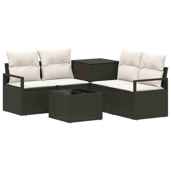 Sofa Sæt 6 stk. Sort og Cremehvid Poly Rattan og Stål