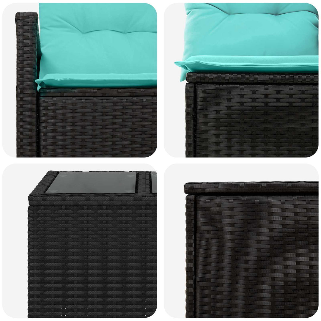 Sofa Sæt 6 stk. Sort og Blå Poly Rattan og Stål