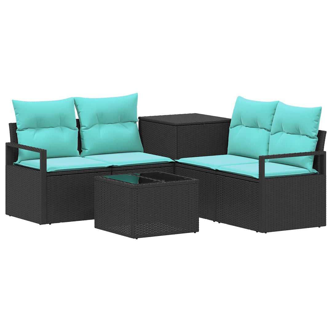 Sofa Sæt 6 stk. Sort og Blå Poly Rattan og Stål