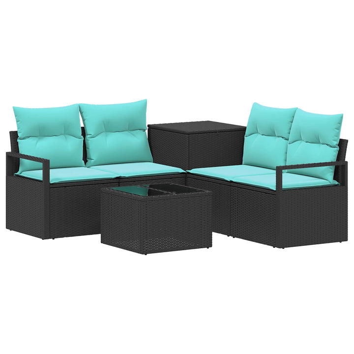 Sofa Sæt 6 stk. Sort og Blå Poly Rattan og Stål
