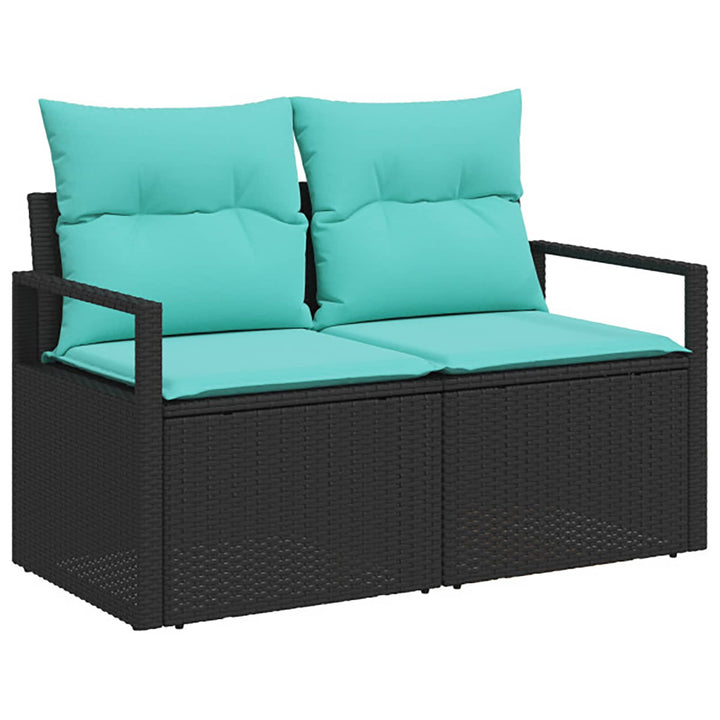 Sofa Sæt 6 stk. Sort og Blå Poly Rattan og Stål